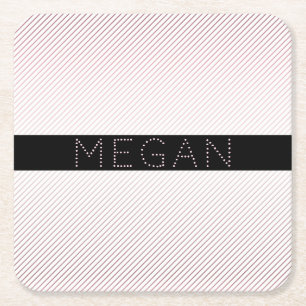 Your Name Thin White & Sublte Rose Ombre Stripes Square Paper Coaster