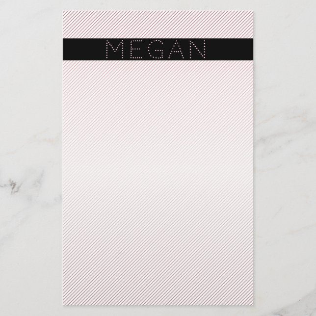 Your Name | Thin White & Subtle Rose Ombre Stripes Stationery (Front)