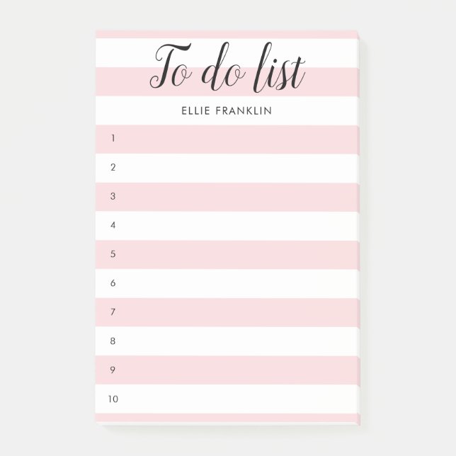 Your Name To-Do List Blush Pink Striped Post-it Notes (Front)