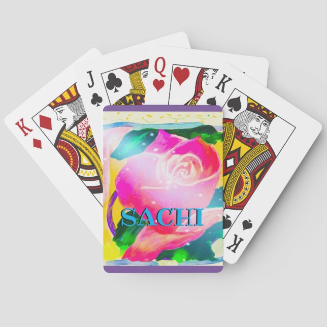 Your name with drop shadow, Star Beams Rose, Playing Cards (Back)