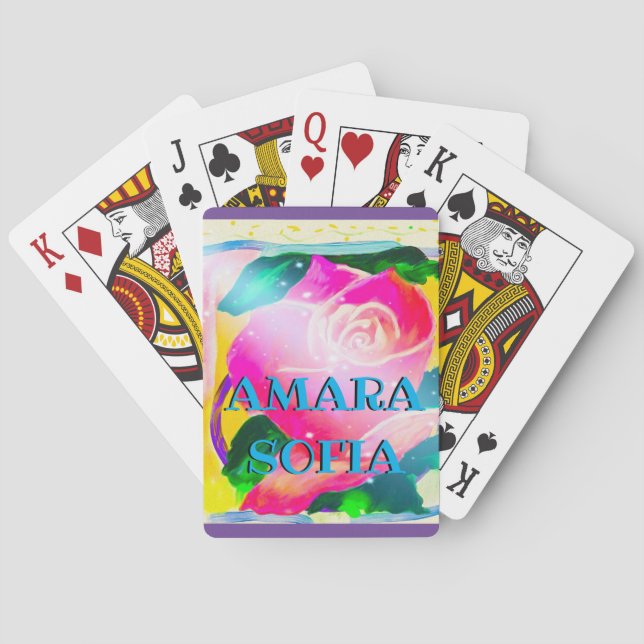 Your name with drop shadow, Star Beams Rose, Playing Cards (Back)