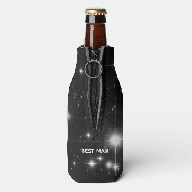 Your Name with Stars in Deep Space Best Man  Bottle Cooler (Bottle Back)