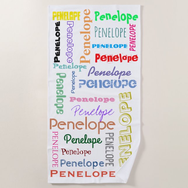 Your Name Word Cloud Fun Fonts Typography Beach Towel (Front)