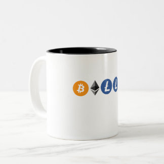 Your name written in popular cryptocurrency logos Two-Tone coffee mug