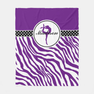 Your Name Zebra Print Gymnastics in Purple Fleece Blanket