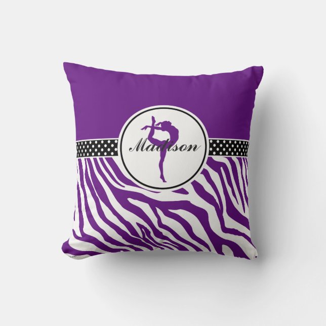 Your Name Zebra Print Gymnastics in Purple Throw Pillow (Front)