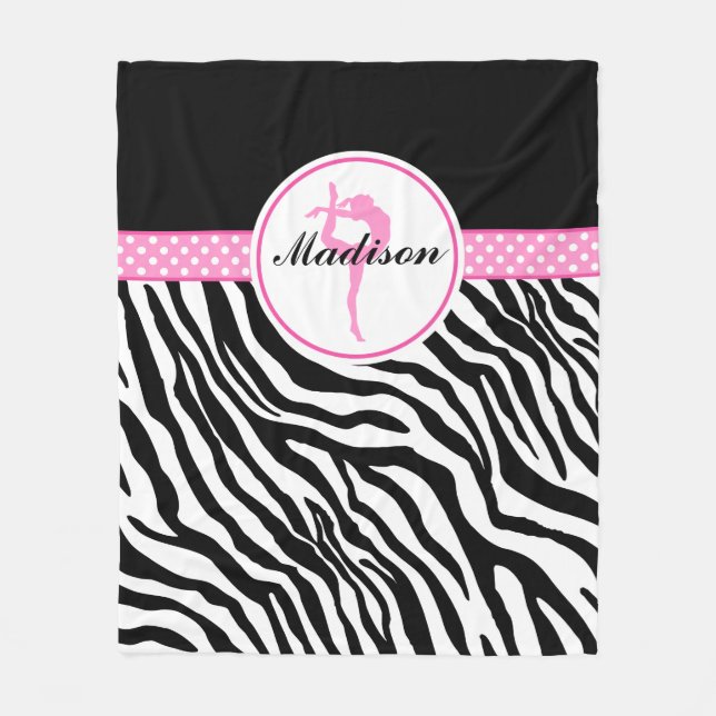 Your Name Zebra Print Gymnastics with Pink Details Fleece Blanket (Front)