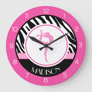 Your Name Zebra Print Gymnastics with Pink Details Large Clock