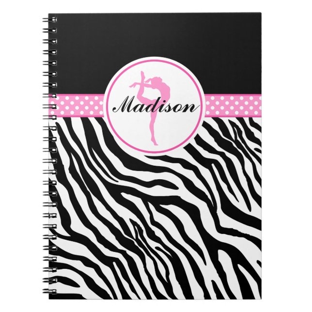 Your Name Zebra Print Gymnastics with Pink Details Notebook (Front)