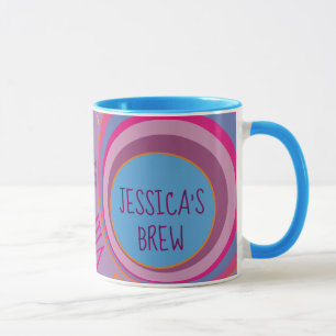 Your Name's Brew. Clock Pink Purple Blue Orange  Mug