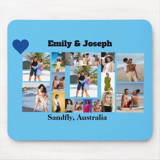 Your names(couple) and residence 19 photo collage mouse pad (Front)