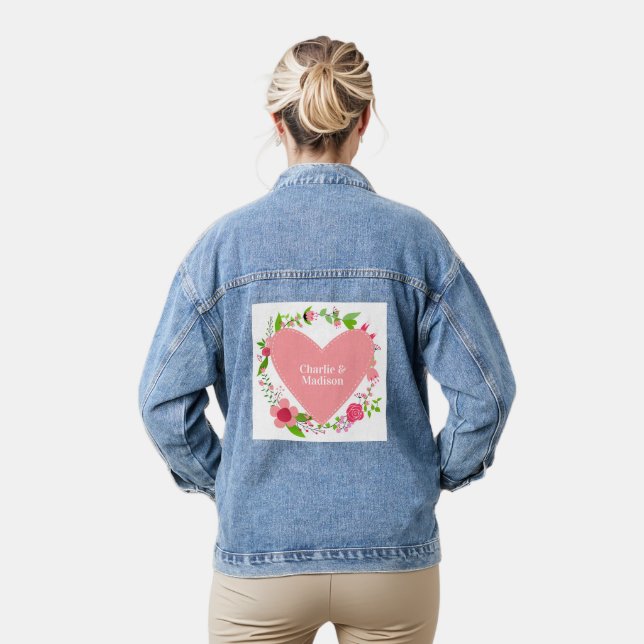 Your Names in a Flowery Heart Denim Jacket (Model)