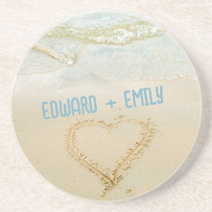 Your Names Sandy Beach Heart Coaster