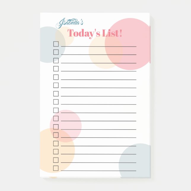 Your Name's Today's List - Coloured Confetti Dots Post-it Notes (Front)