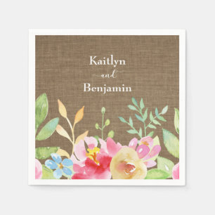 Your Names w/ Colourful Watercolor Flowers & Burla Napkin
