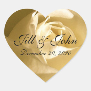 Your Names, Your Date, Cream Rose Save the Date Heart Sticker