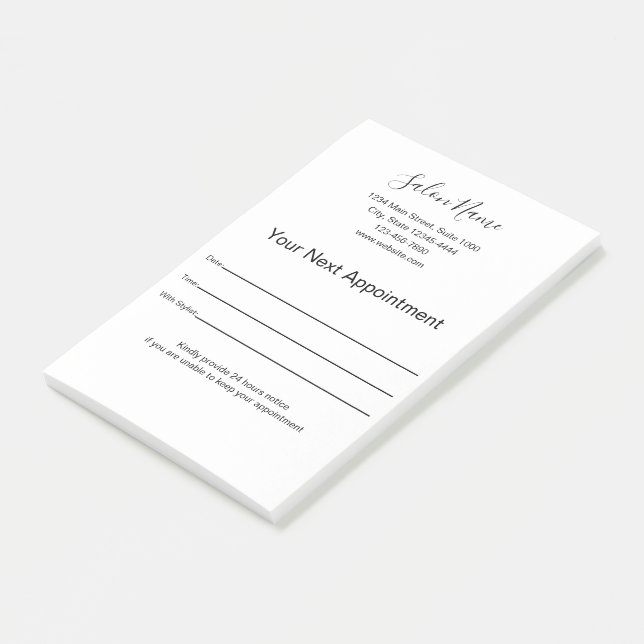 Your Next Appointment Beauty Salon Black and White Post-it Notes (Angled)