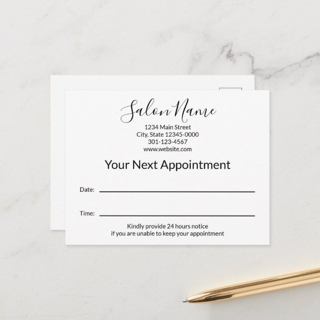 Your Next Appointment Beauty Salon Black and White Postcard (Front/Back In Situ)