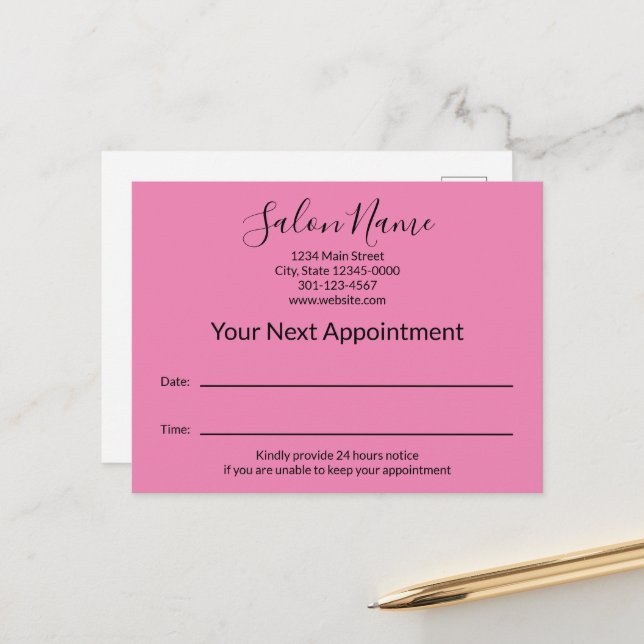 Your Next Appointment Beauty Salon Pink and White Postcard (Front/Back In Situ)