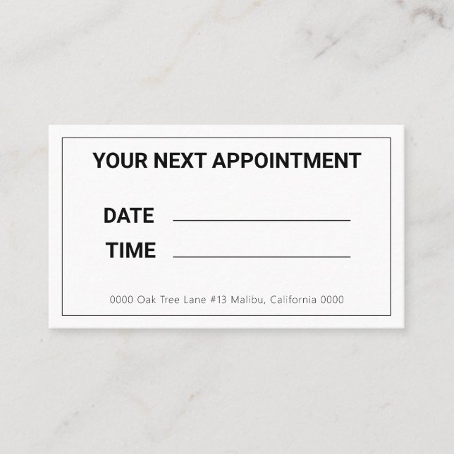 Your next Appointment Card (Front)