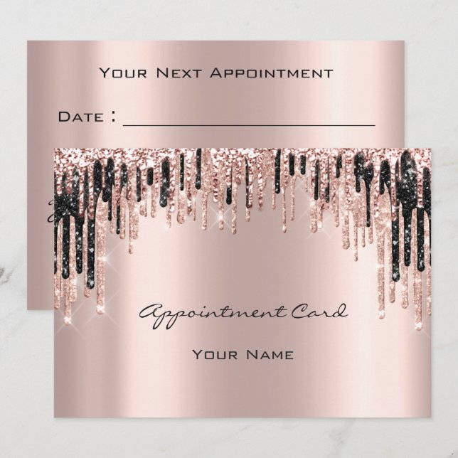 Your Next Appointment Rose Gold Drips Black Lashes Invitation (Front/Back)