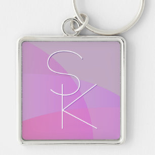 Your Overlapping Initials   Modern Pink Geometric Keychain