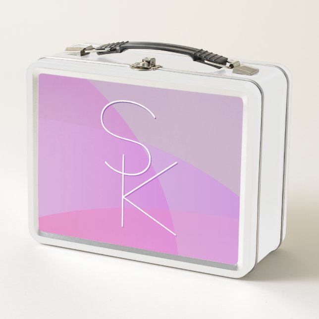 Your Overlapping Initials | Modern Pink Geometric Metal Lunch Box (Front)