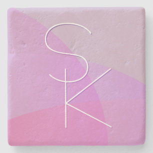 Your Overlapping Initials Modern Pink Geometric Stone Coaster