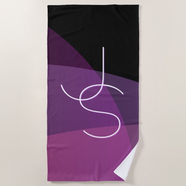 Your Overlapping Initials | Modern Purple & Pink Beach Towel (Front)