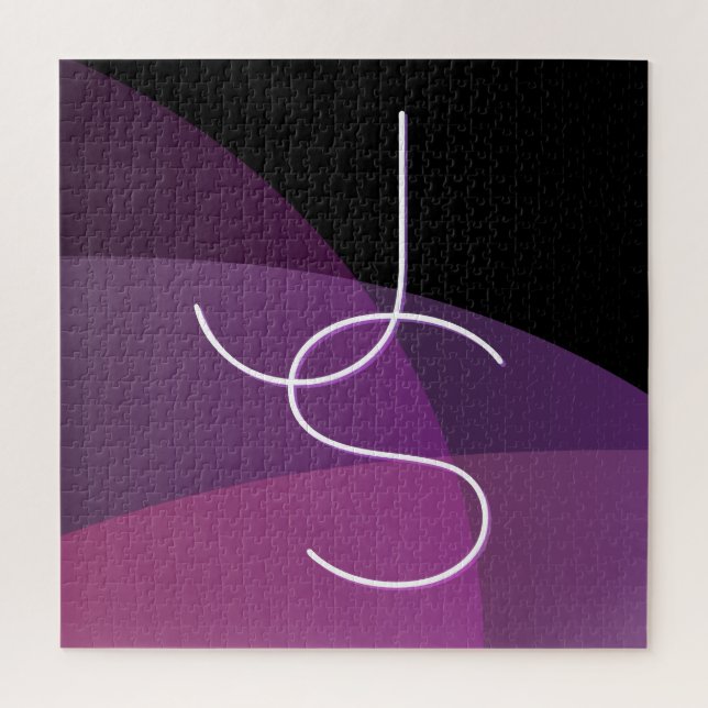 Your Overlapping Initials | Modern Purple & Pink Jigsaw Puzzle (Vertical)