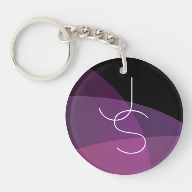 Your Overlapping Initials | Modern Purple & Pink Keychain (Front)