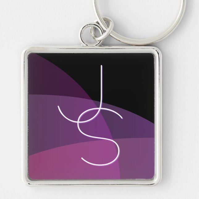 Your Overlapping Initials | Modern Purple & Pink Keychain (Front)