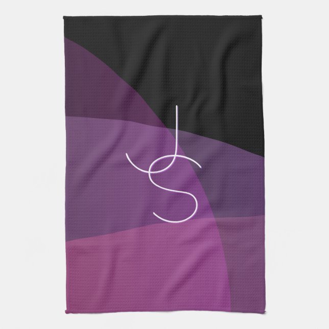 Your Overlapping Initials | Modern Purple & Pink Kitchen Towel (Vertical)