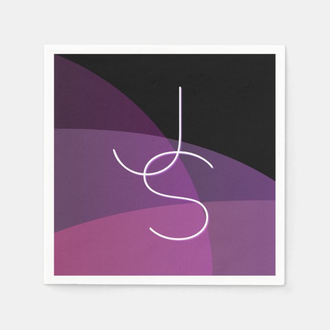 Your Overlapping Initials | Modern Purple & Pink Napkin (Front)