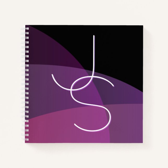 Your Overlapping Initials | Modern Purple & Pink Notebook (Front)