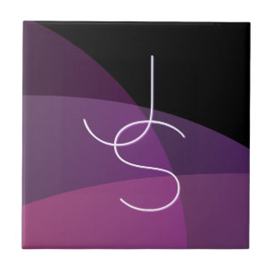Your Overlapping Initials   Modern Purple & Pink Tile