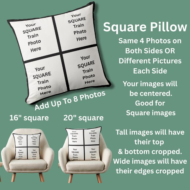 Your Own 8 EIGHT Photo(s) on Square Pillow (Creator Uploaded)