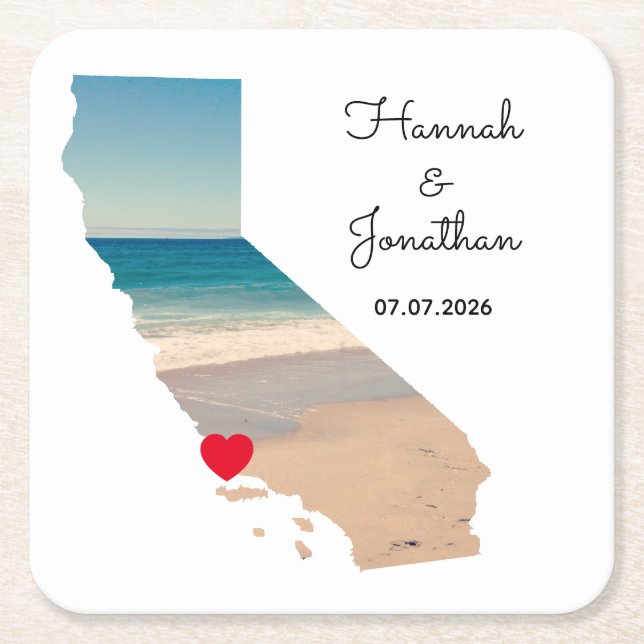Your Own California Wedding Photo Square Paper Coaster (Front)