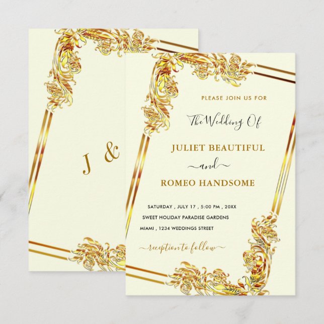 Your Own Design Art Framed Gold Wedding Invitation (Front/Back)