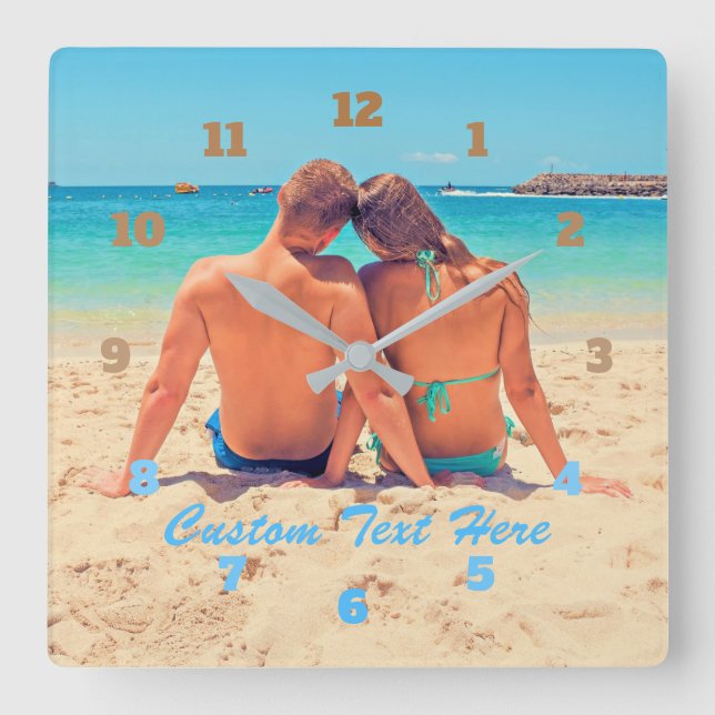 Your Own Design Custom Photo Text Font Colours Square Wall Clock (Front)