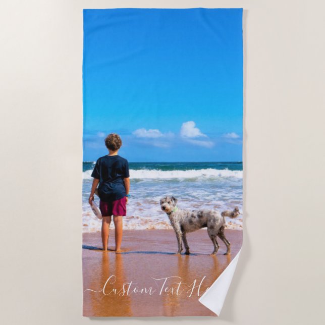 Your Own Design Custom Photo Text - I Love My Dog Beach Towel (Front)
