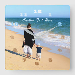 Your Own Design Photo Text Font Name The Best MOM  Square Wall Clock