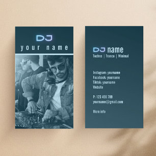 Your own DJ photo techno blue Business Card