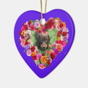 Your Own Dog Photo Mother's Day Roses Heart Ceramic Ornament