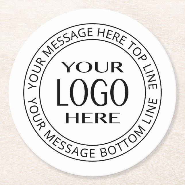Your Own Logo & Customizable Circular Text Round Paper Coaster (Front)