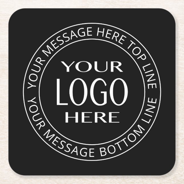 Your Own Logo & Customizable Circular Text Square Paper Coaster (Front)