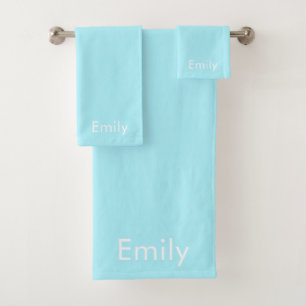 Your Own Name or Word Soft Sky Blue Bath Towel Set