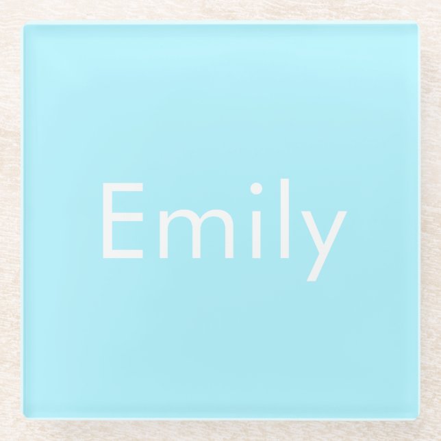 Your Own Name or Word | Soft Sky Blue Glass Coaster (Front)
