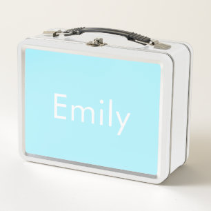 Your Own Name or Word   Soft Sky Blue Metal Lunch Box