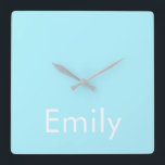 Your Own Name or Word | Soft Sky Blue Square Wall Clock<br><div class="desc">Your own name or word custom printed.</div>